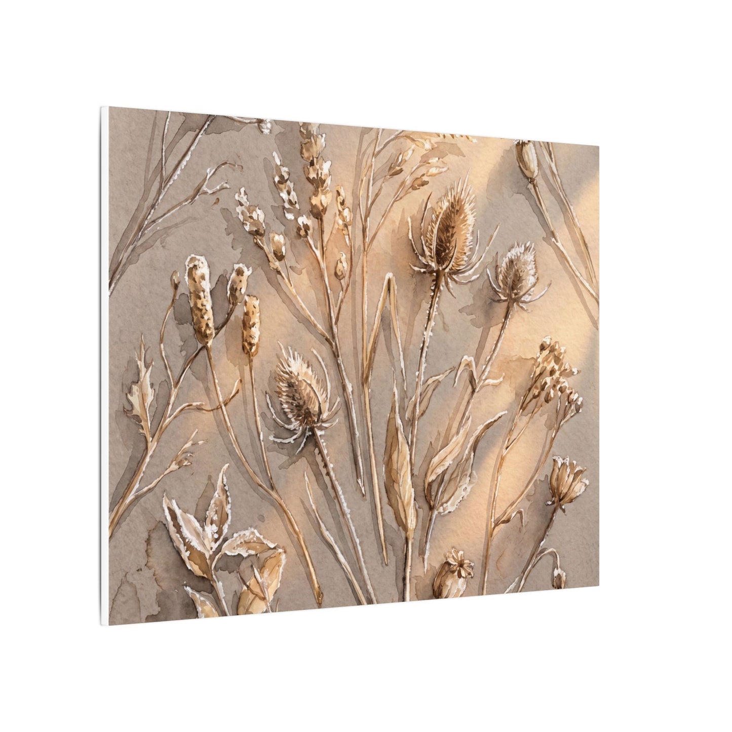 Japandi Dried Flowers in Golden Hour | Watercolor Canvas Art