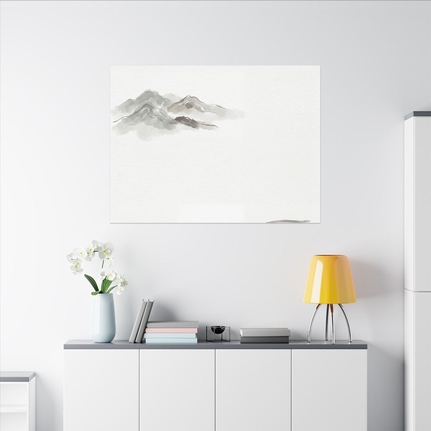 Winter Mountain Mist Minimal Line Canvas Art | Elegant Decor