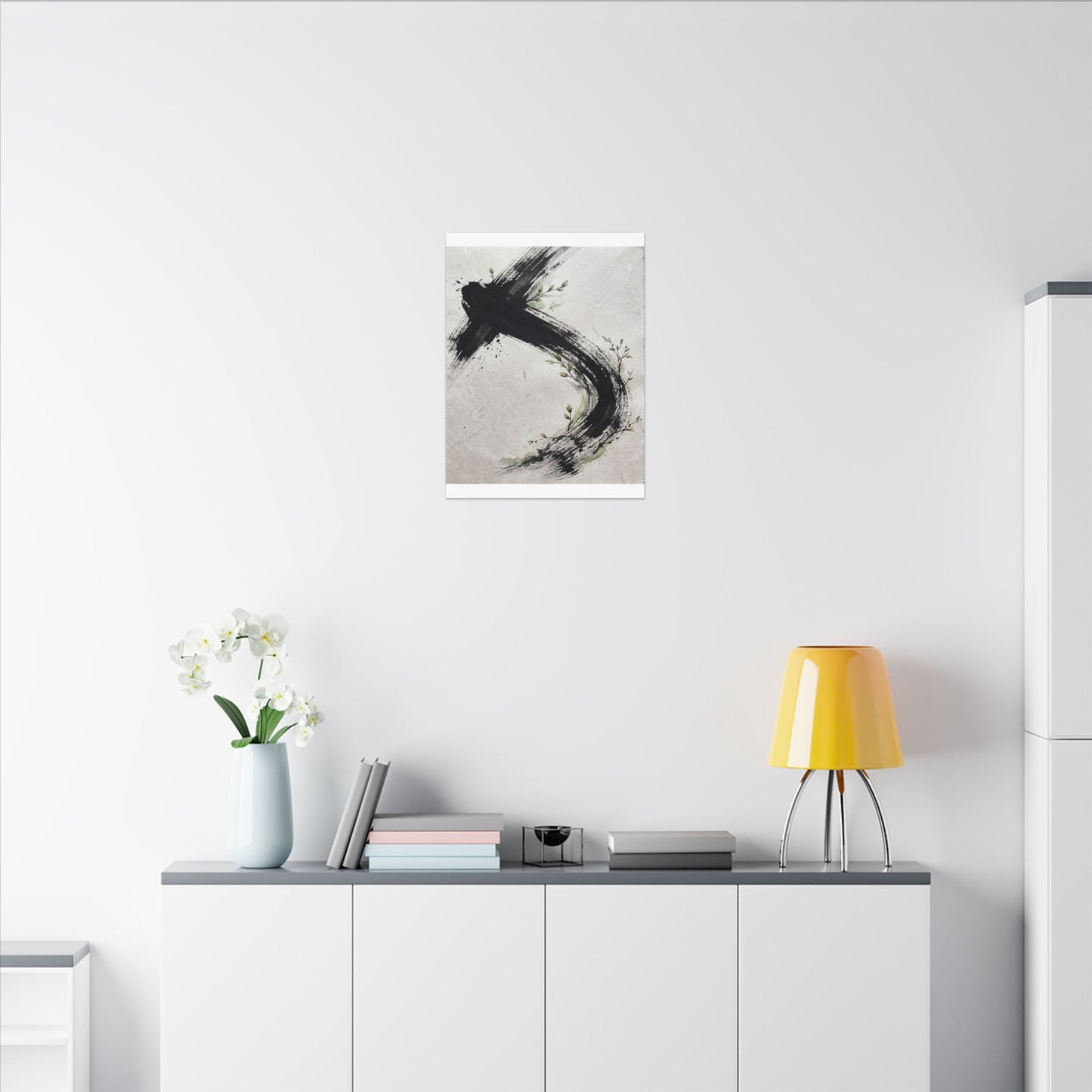 Ink Brushstroke Spring Canvas Art | Dark Japandi Sophisticated Design