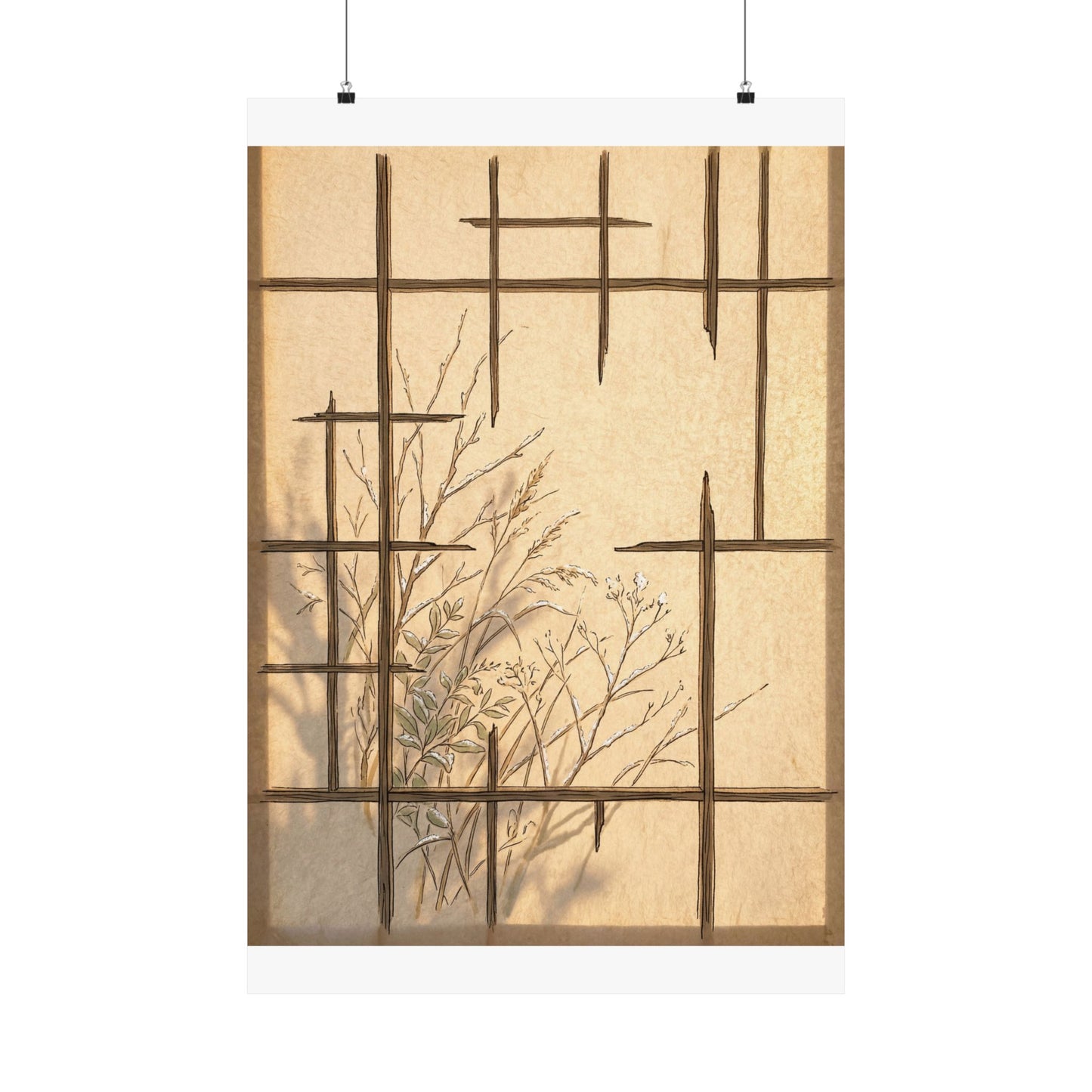 Japandi Shoji Screen in Golden Hour | Minimal Line Wall Art Print Art Print