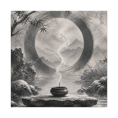 Incense Smoke Canvas Art | Winter Zen Sumi E Art