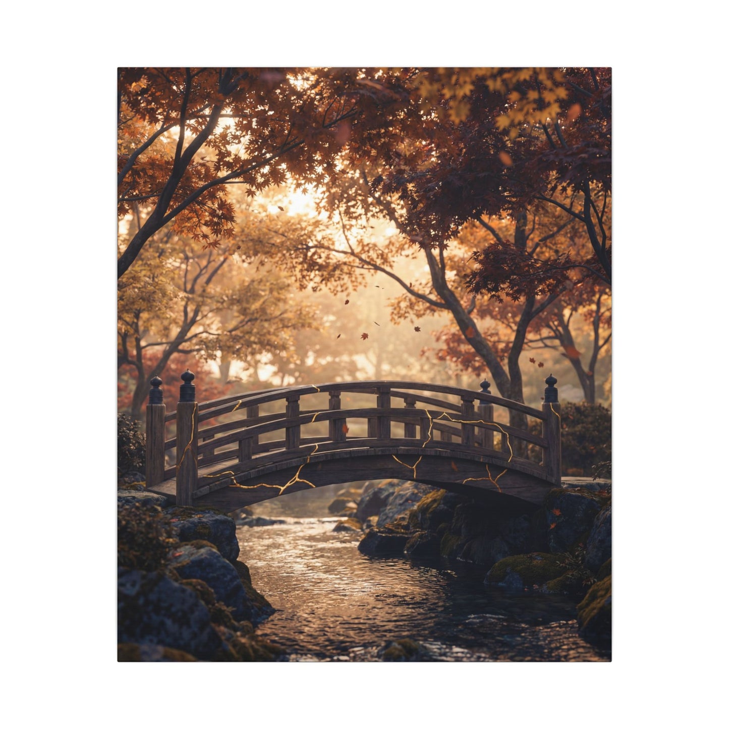 Autumn Wooden Bridge Gold Vein Canvas Art | Resilient Decor