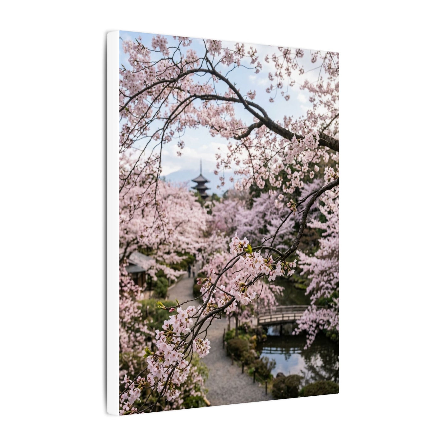 Cherry Blossom Winter Canvas Art | Dark Japandi Luxurious Design