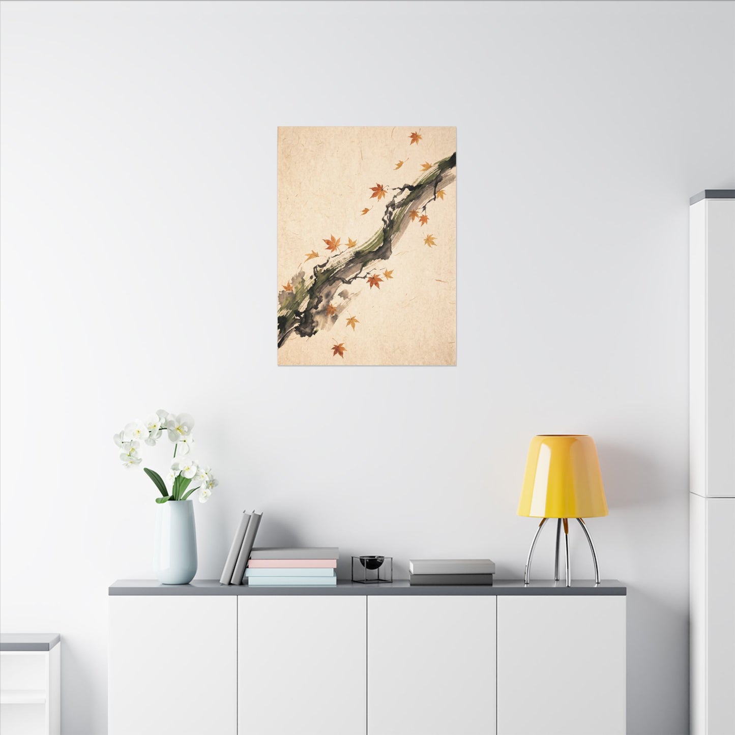 Ink Brushstroke Autumn Canvas Art | Zen Calm Design