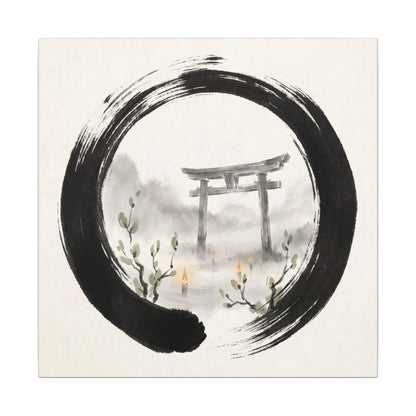 Spring Torii Gate Enso Canvas Art | Tranquil Decor