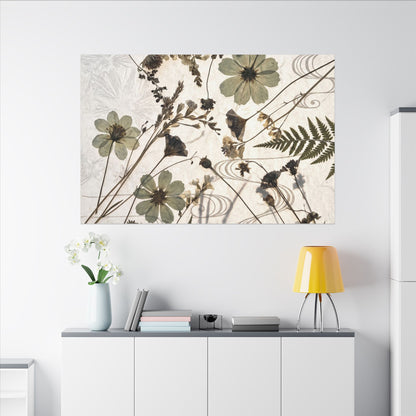 Japandi Dried Flowers in Golden Hour | Japanese Pattern Canvas Art