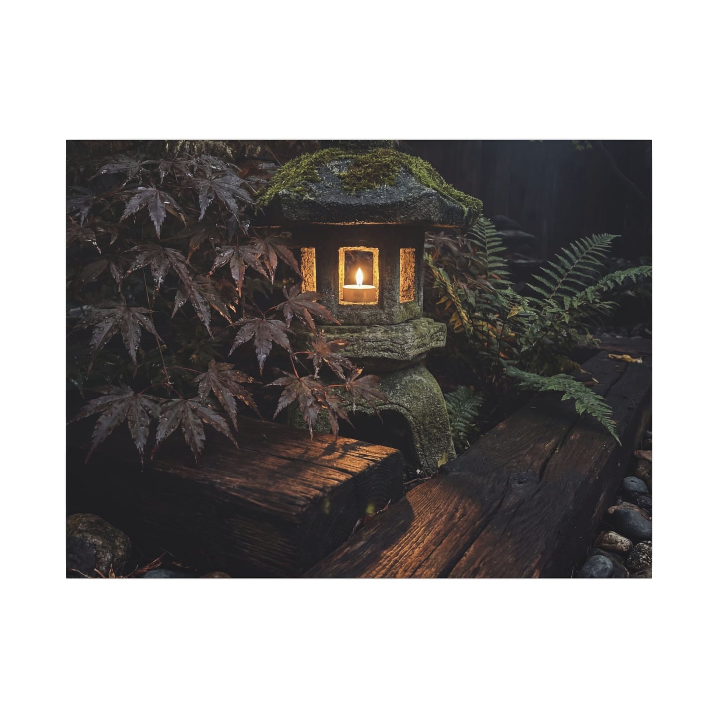 Moody Moonlit Garden Canvas Art - Shadow Zen Dark Japandi Art Print