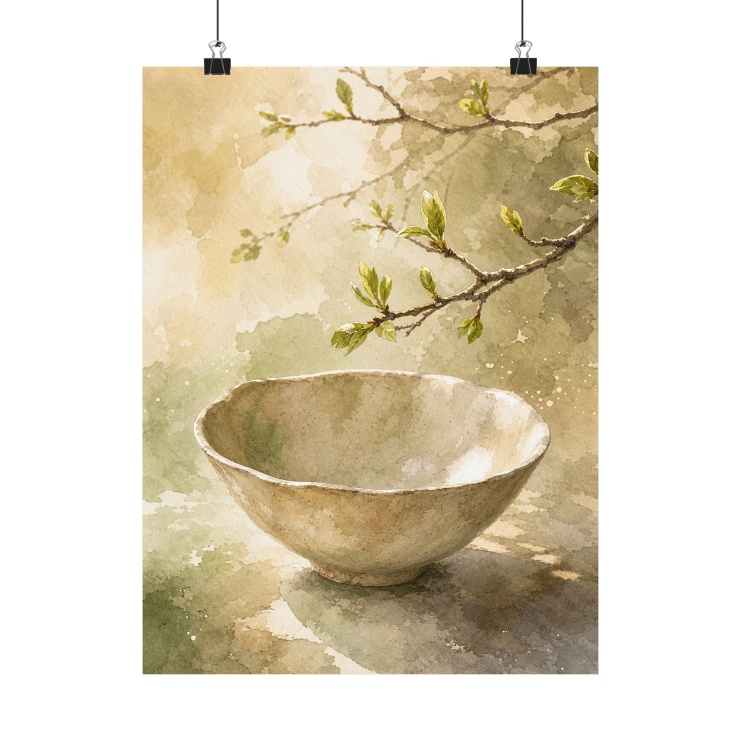 Neutral Ceramic Bowl Wall Art Print - Watercolor Japandi