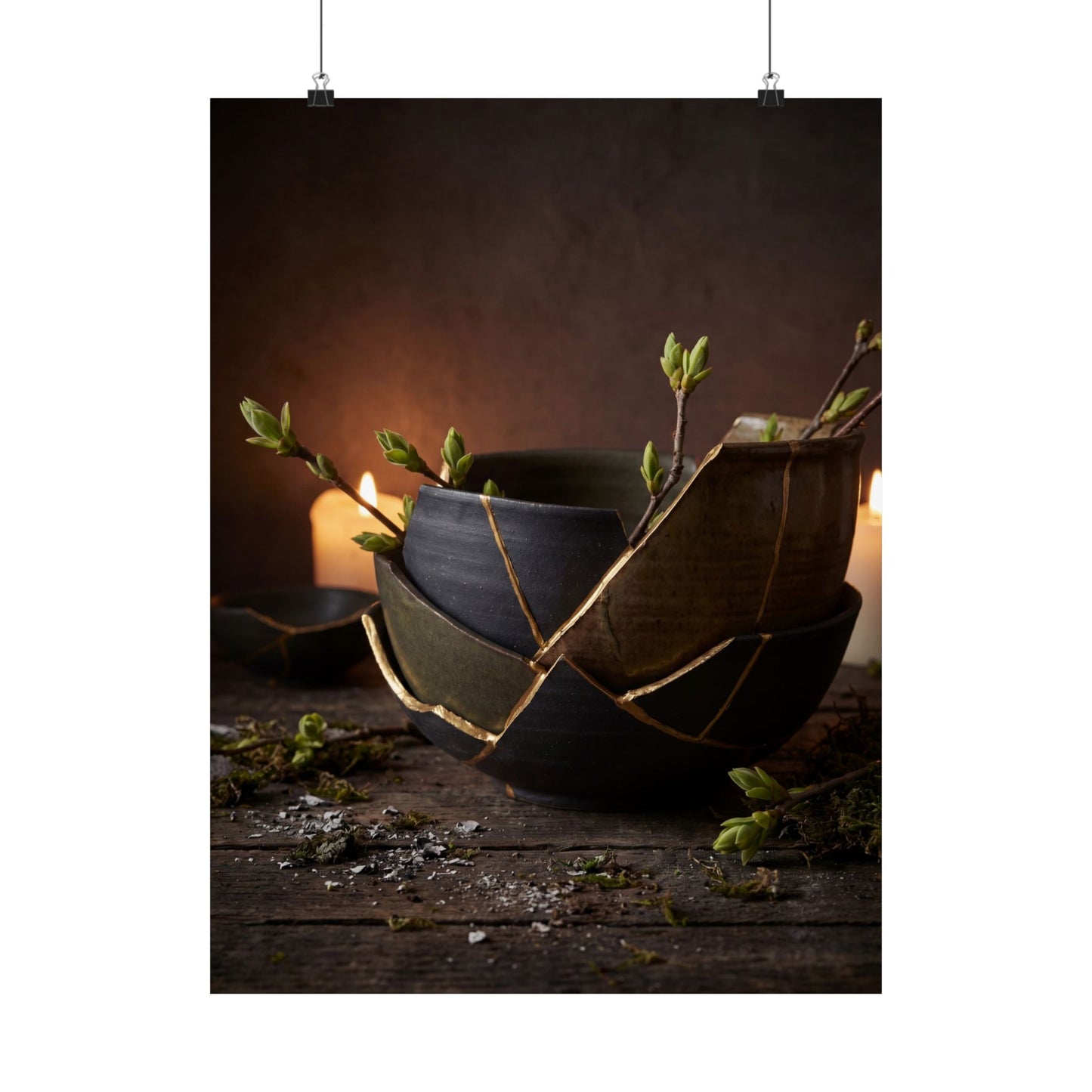 Seijaku Broken Pottery Wall Art Print - Dark Japandi Shadow Zen Art Print