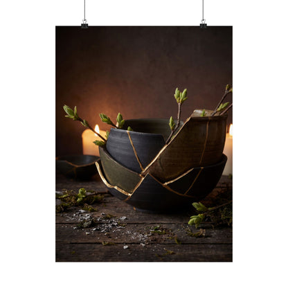 Seijaku Broken Pottery Wall Art Print - Dark Japandi Shadow Zen Art Print