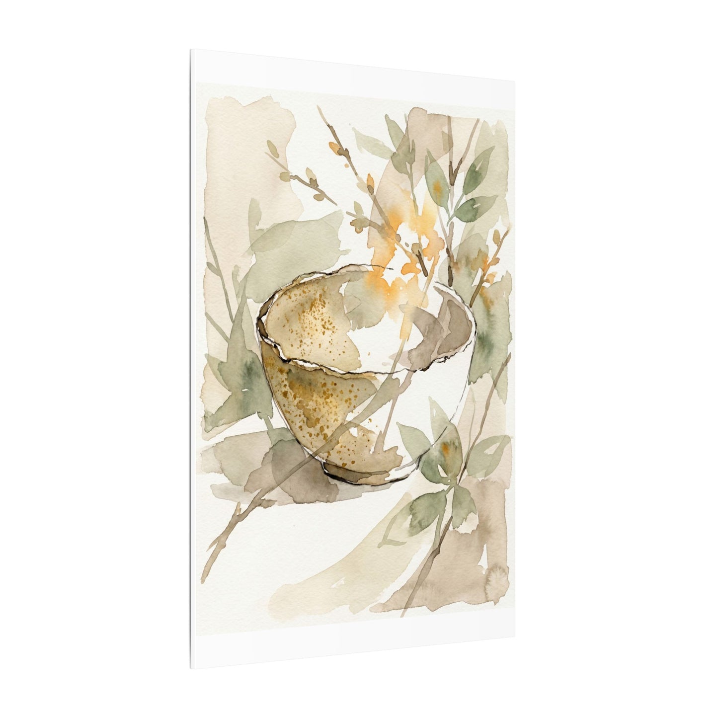 Spring Ceramic Bowl Watercolor Canvas Art | Neutral Decor