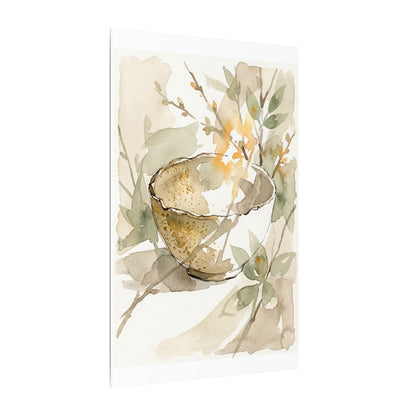 Spring Ceramic Bowl Watercolor Canvas Art | Neutral Decor