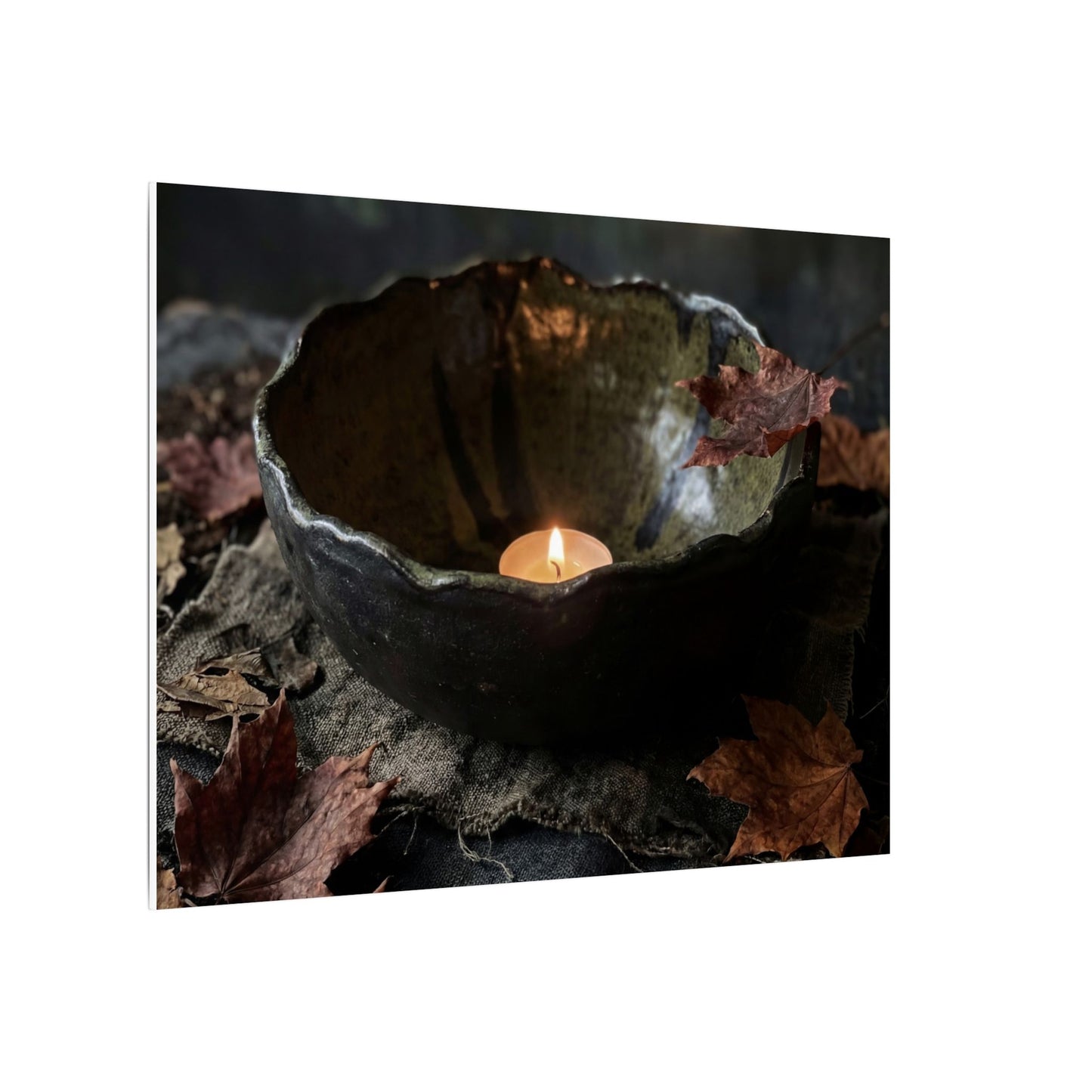 Candlelight Ceramic Bowl Canvas Art - Dark Japandi Kanso