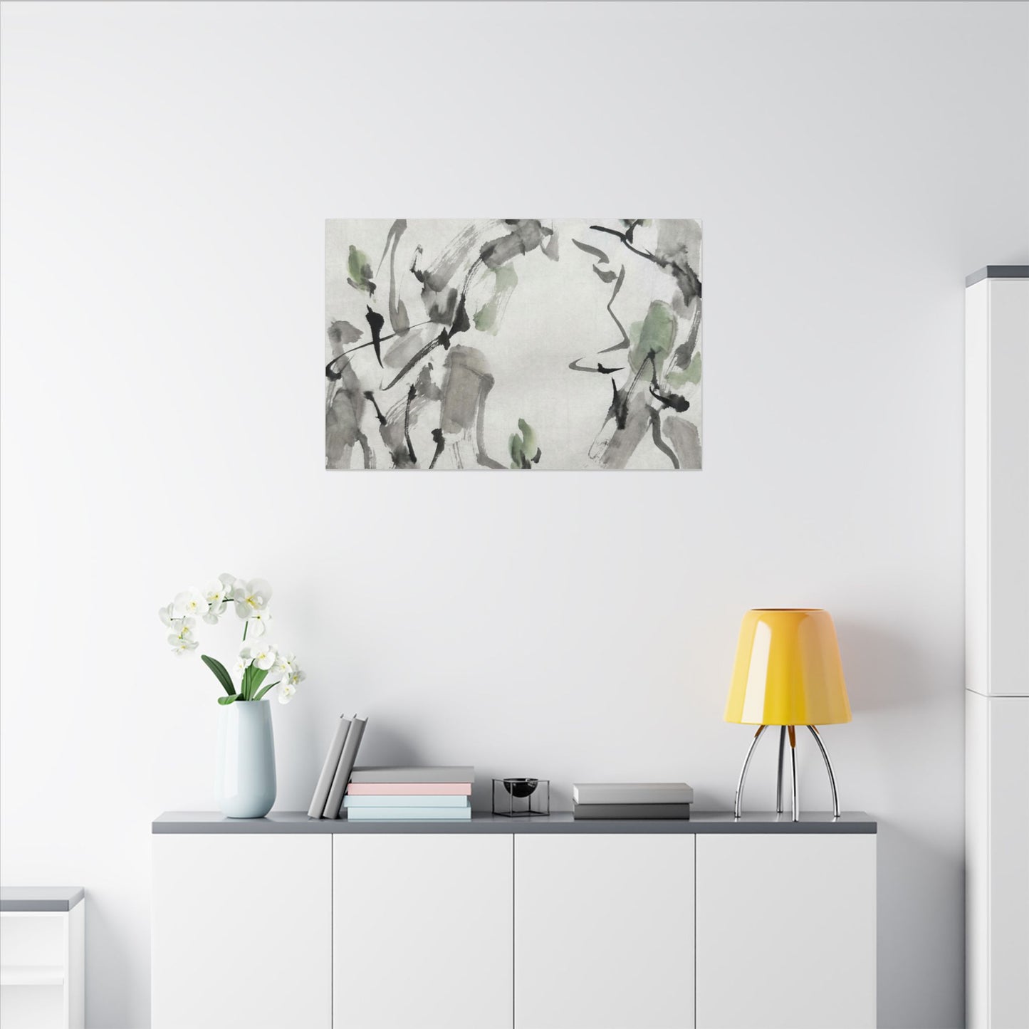 Zen Ink Brushstroke in Overcast | Sumi E Canvas Art