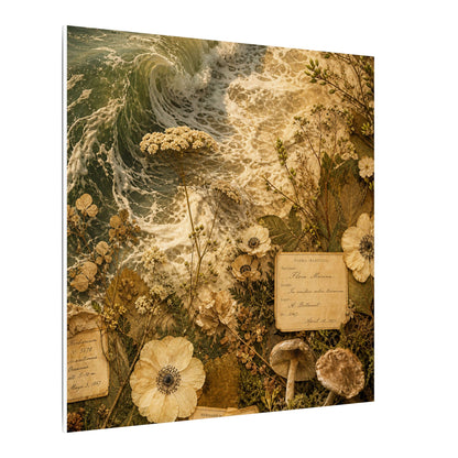 Spring Ocean Wave Herbarium Canvas Art | Nostalgic Decor