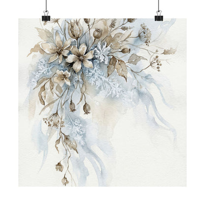 Japandi Dried Flowers in Moonlight | Watercolor Wall Art Print