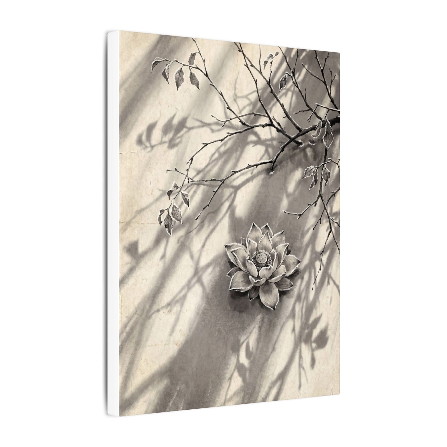 Winter Lotus Flower Sumi E Canvas Art | Contemplative Decor