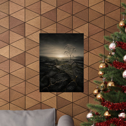 Dawn Cracked Earth Wall Art Print - Dark Japandi Mono No Aware