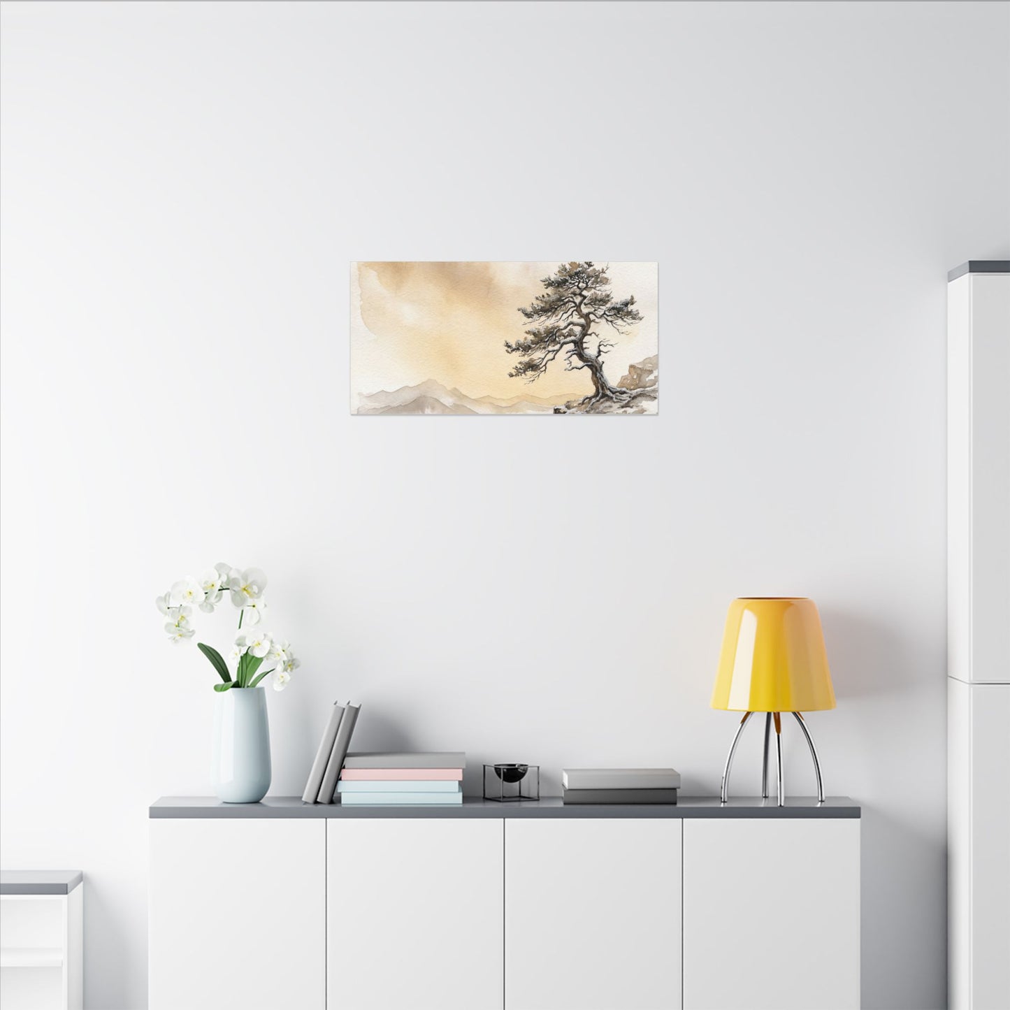 Pine Tree Canvas Art | Winter Japandi Watercolor Art