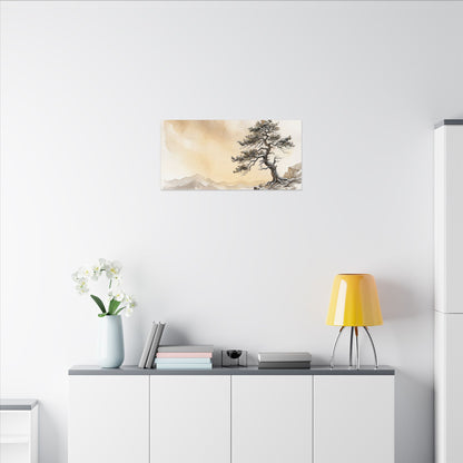 Pine Tree Canvas Art | Winter Japandi Watercolor Art