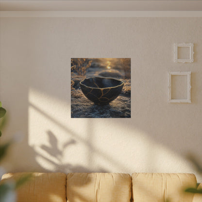 Ceramic Bowl Canvas Art | Winter Kintsugi Gold Repair Art