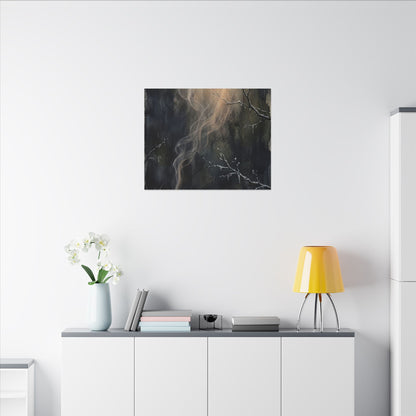 Incense Smoke Winter Canvas Art | Dark Japandi Moody Design
