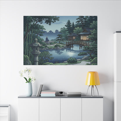 Summer Moonlit Garden Ukiyo E Inspired Canvas Art | Serene Decor