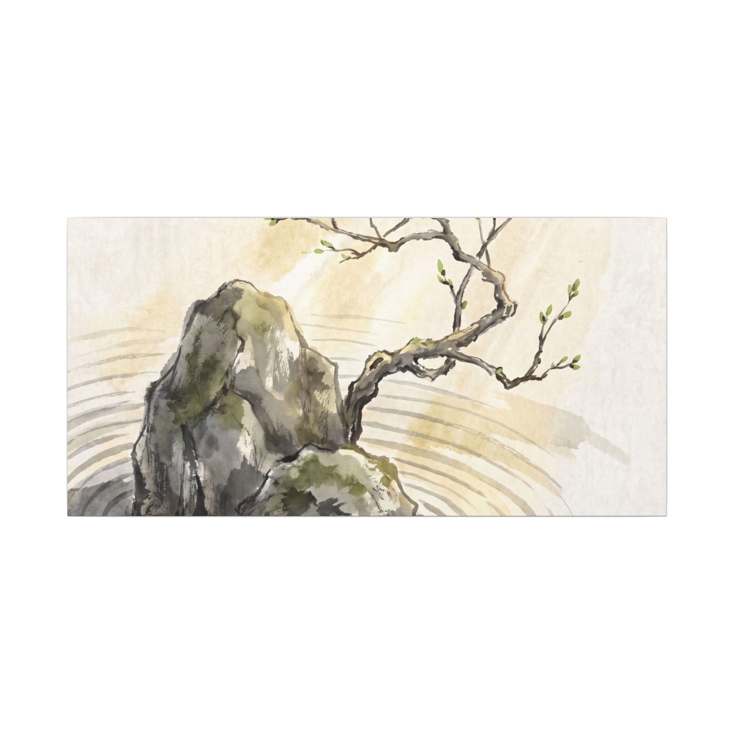 Serene Rock Garden Canvas Art - Sumi E Zen