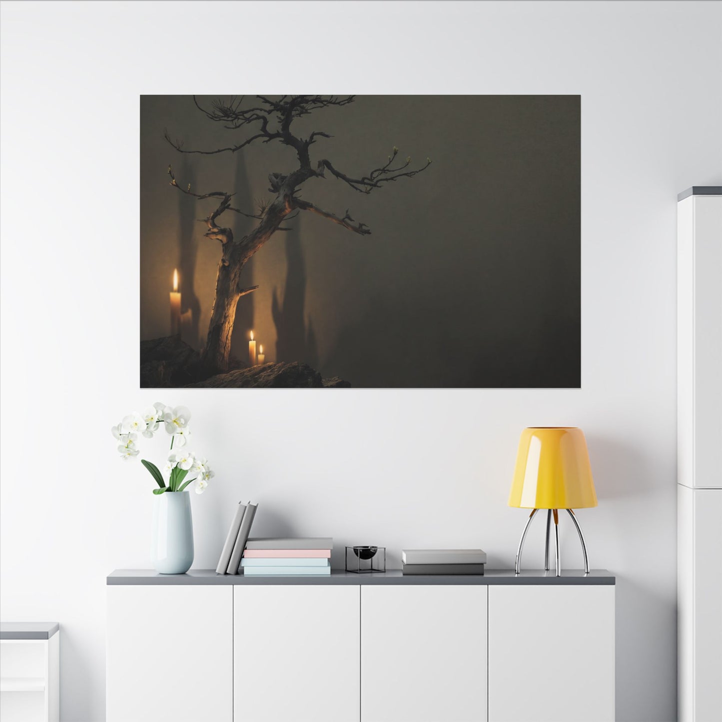 Ma Pine Tree Canvas Art - Dark Japandi Shadow Zen