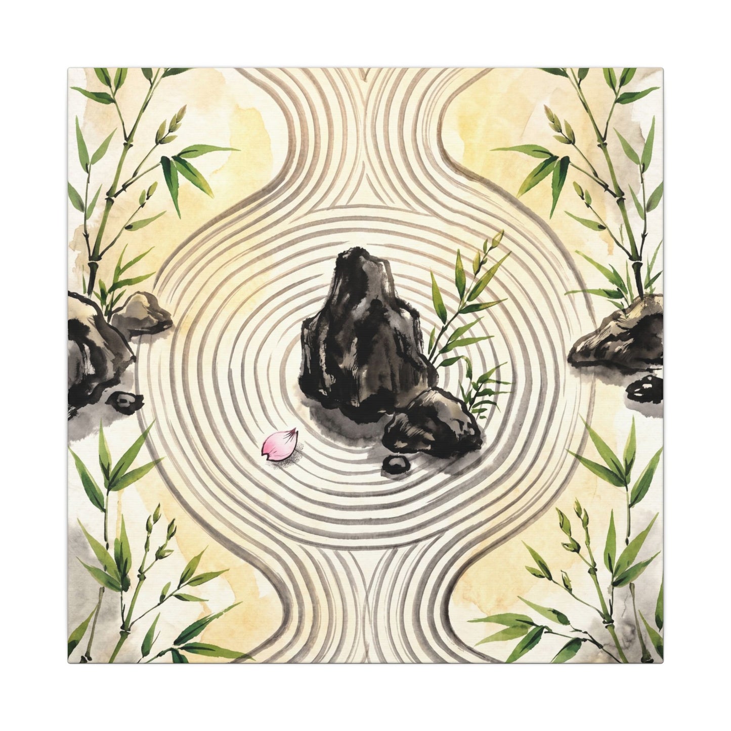 Zen Rock Garden in Golden Hour | Sumi E Canvas Art