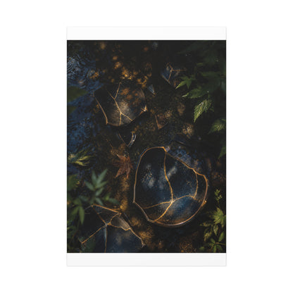 Dark Japandi Broken Pottery in Dappled | Shadow Zen Canvas Art
