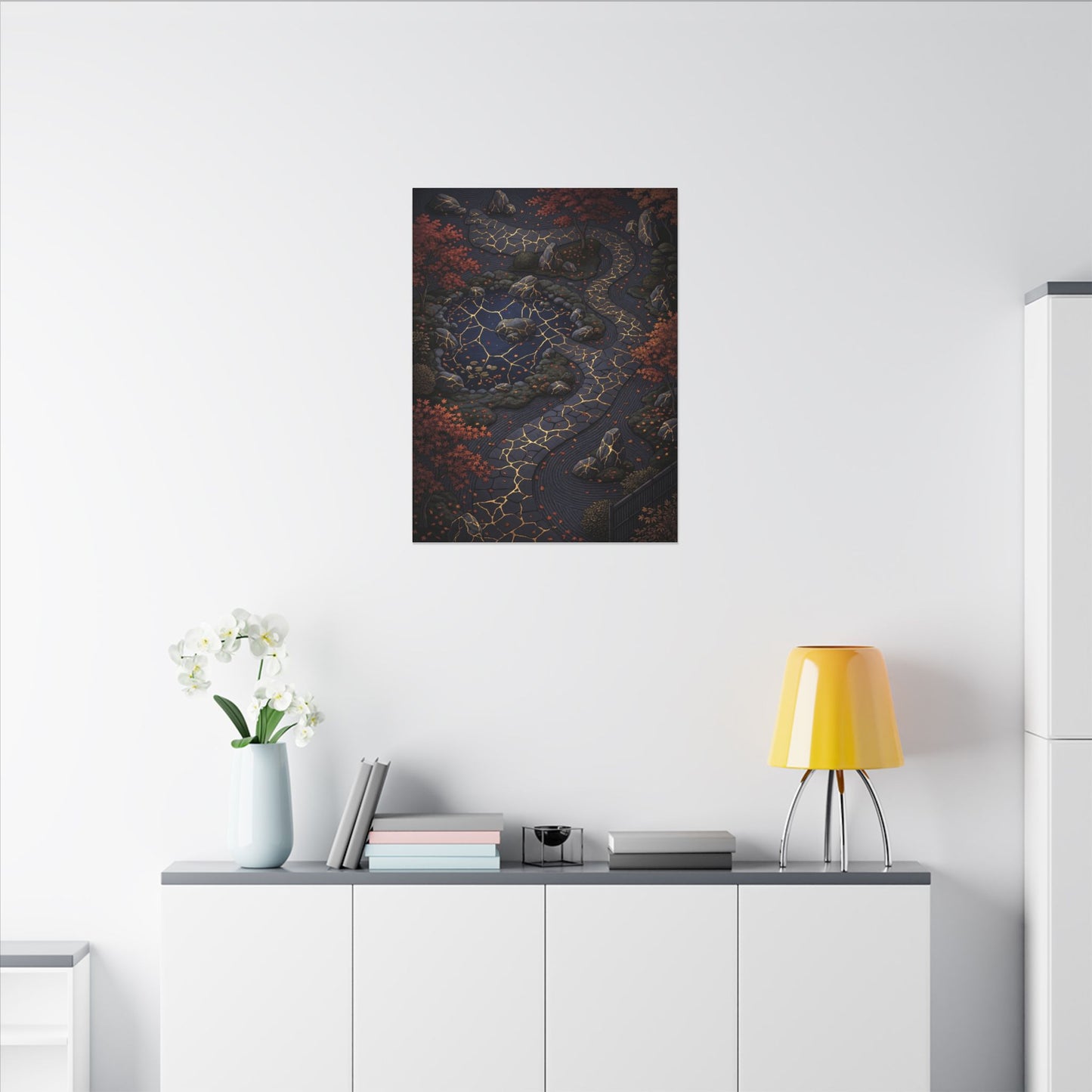 Moonlit Garden Gold Vein Canvas Art | Resilient Kintsugi Art