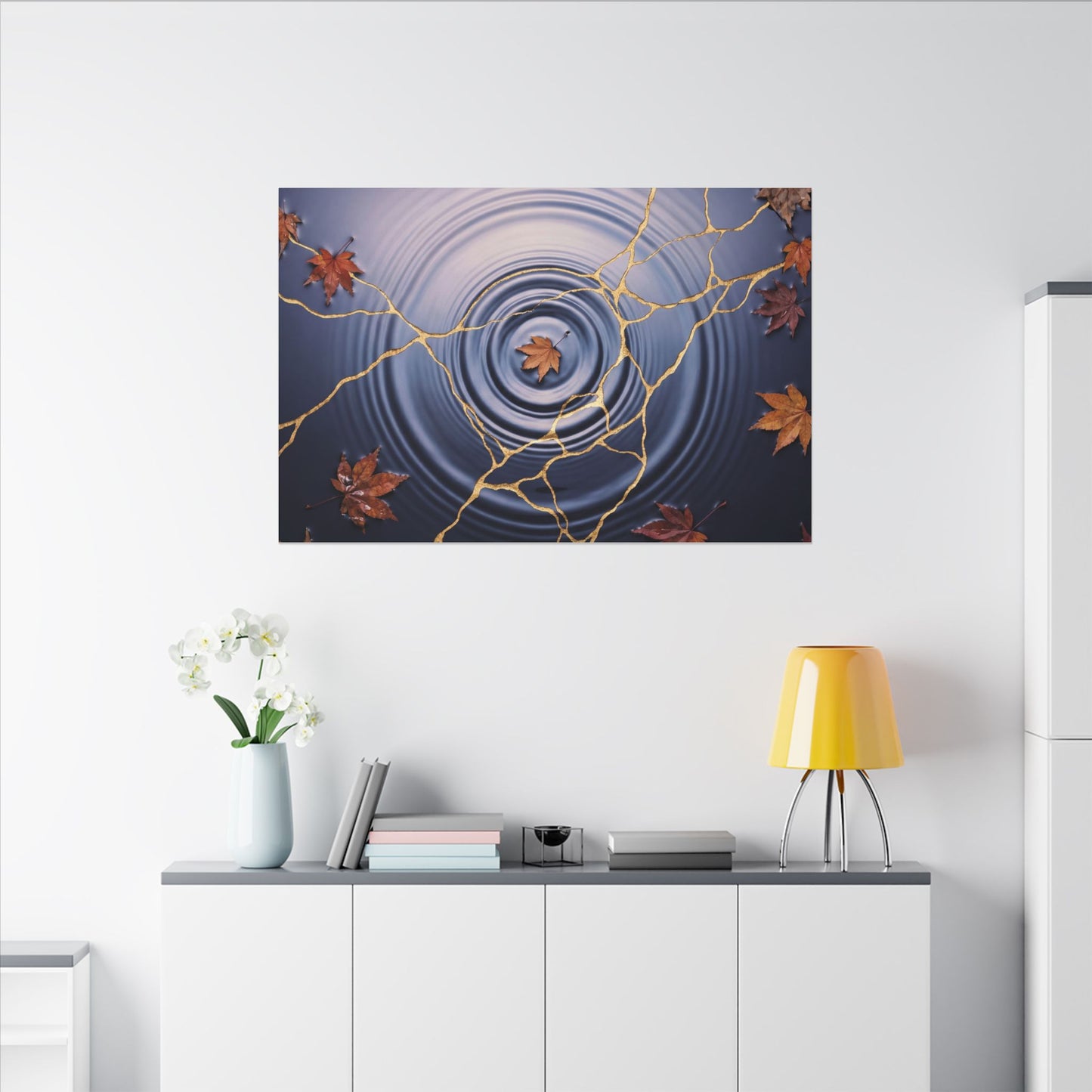 Kintsugi Water Ripple in Dawn | Gold Vein Canvas Art