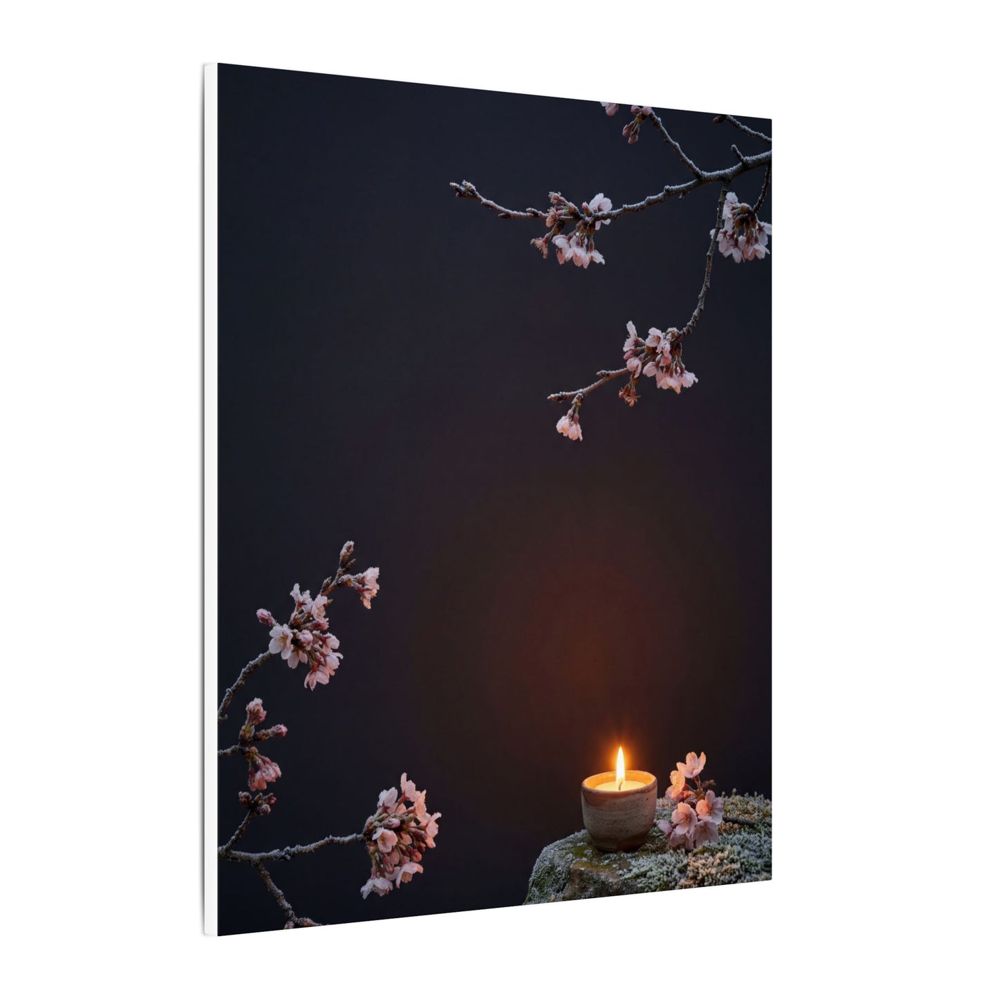 Dark Japandi Cherry Blossom in Candlelight | Moody Minimal Canvas Art