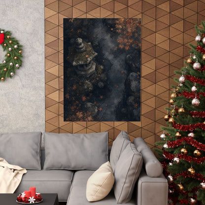Japandi Stone Lantern in Moonlight | Texture Wall Art Print