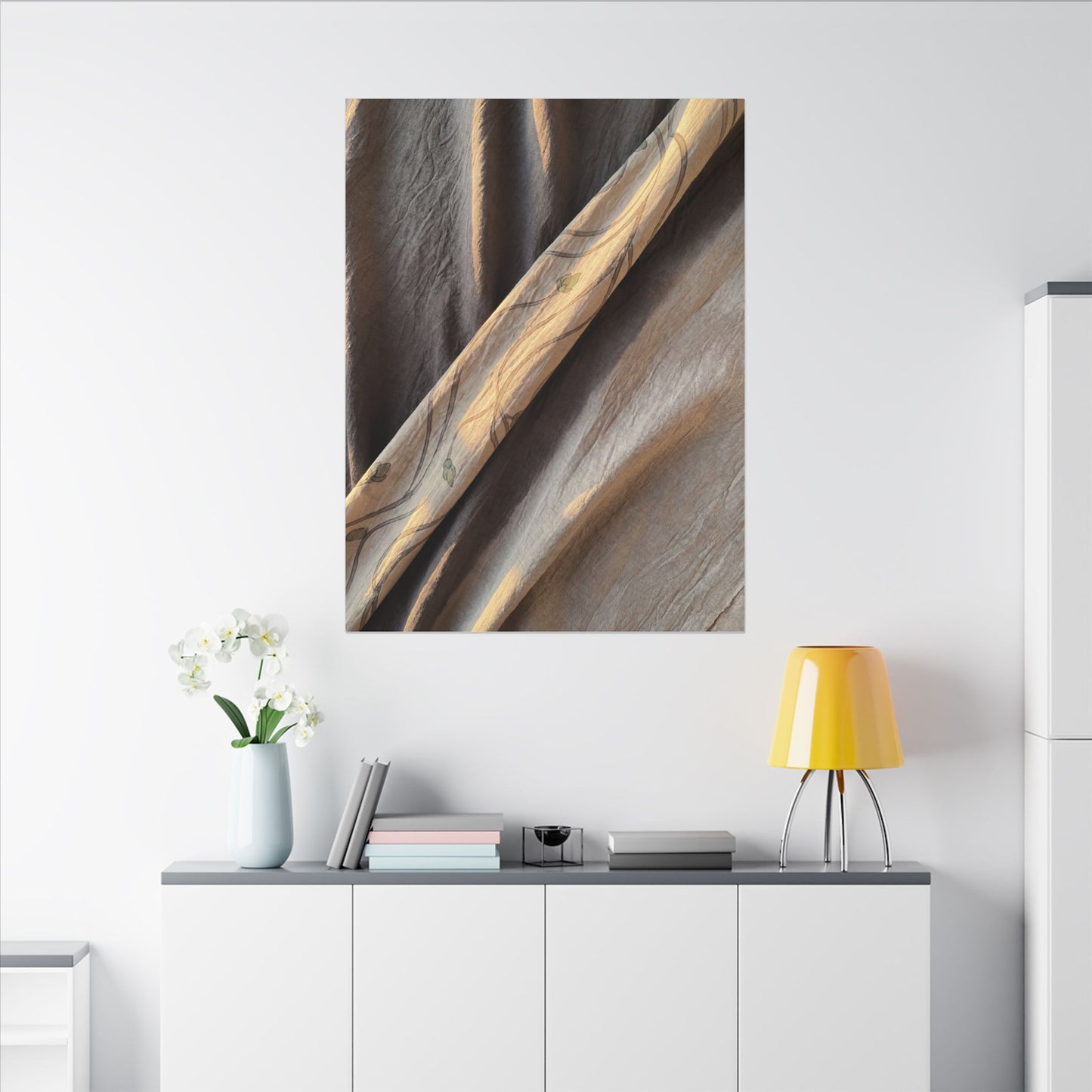 Warm Silk Drape Canvas Art - Japanese Pattern Japandi