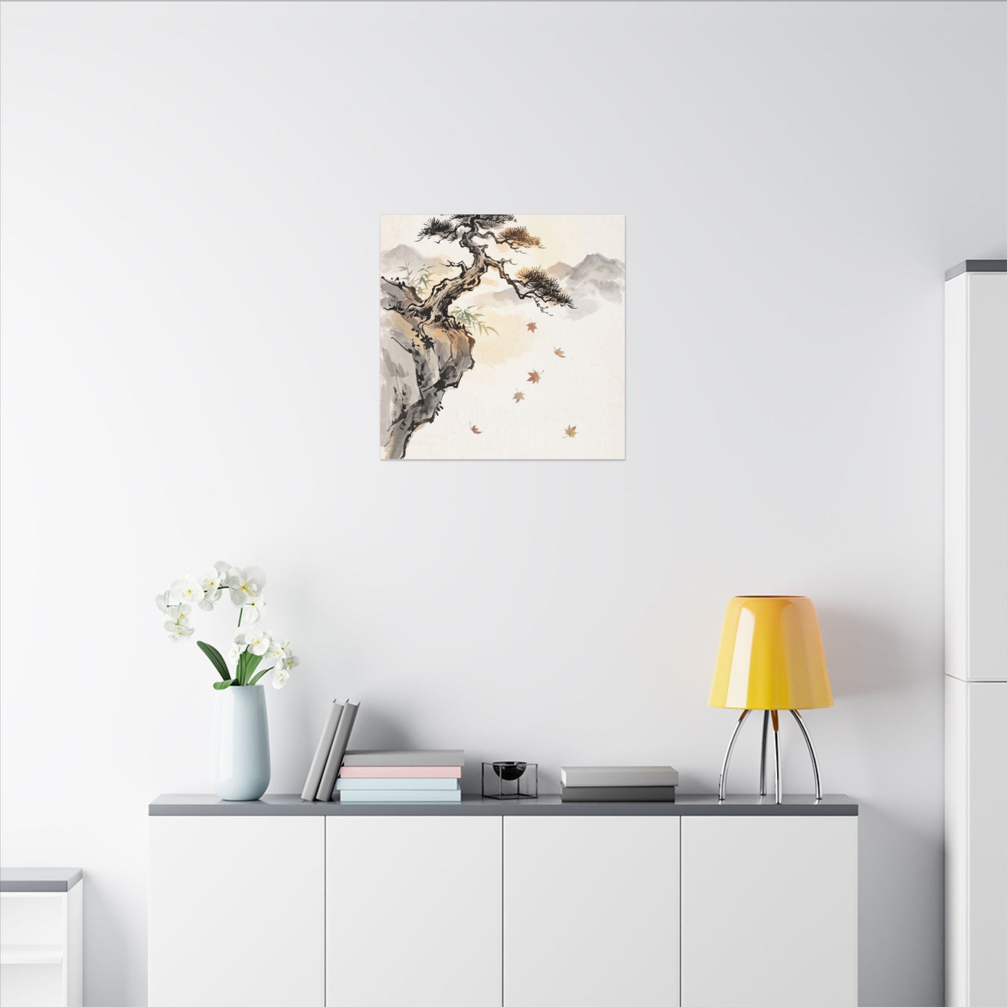 Peaceful Pine Tree Canvas Art - Sumi E Zen