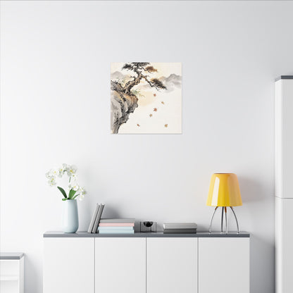 Peaceful Pine Tree Canvas Art - Sumi E Zen