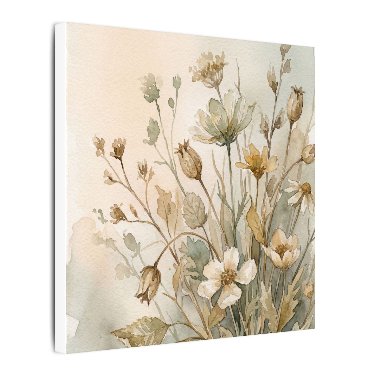 Summer Dried Flowers Watercolor Canvas Art | Elegant Decor
