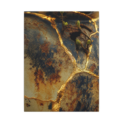 Datsuzoku Rust Patina Canvas Art - Kintsugi Crackle Gold