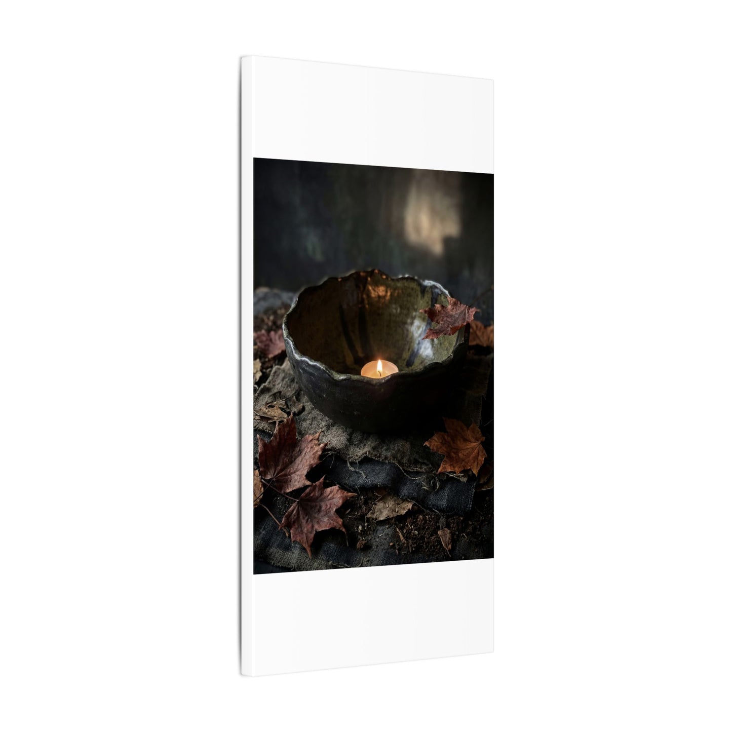 Candlelight Ceramic Bowl Canvas Art - Dark Japandi Kanso