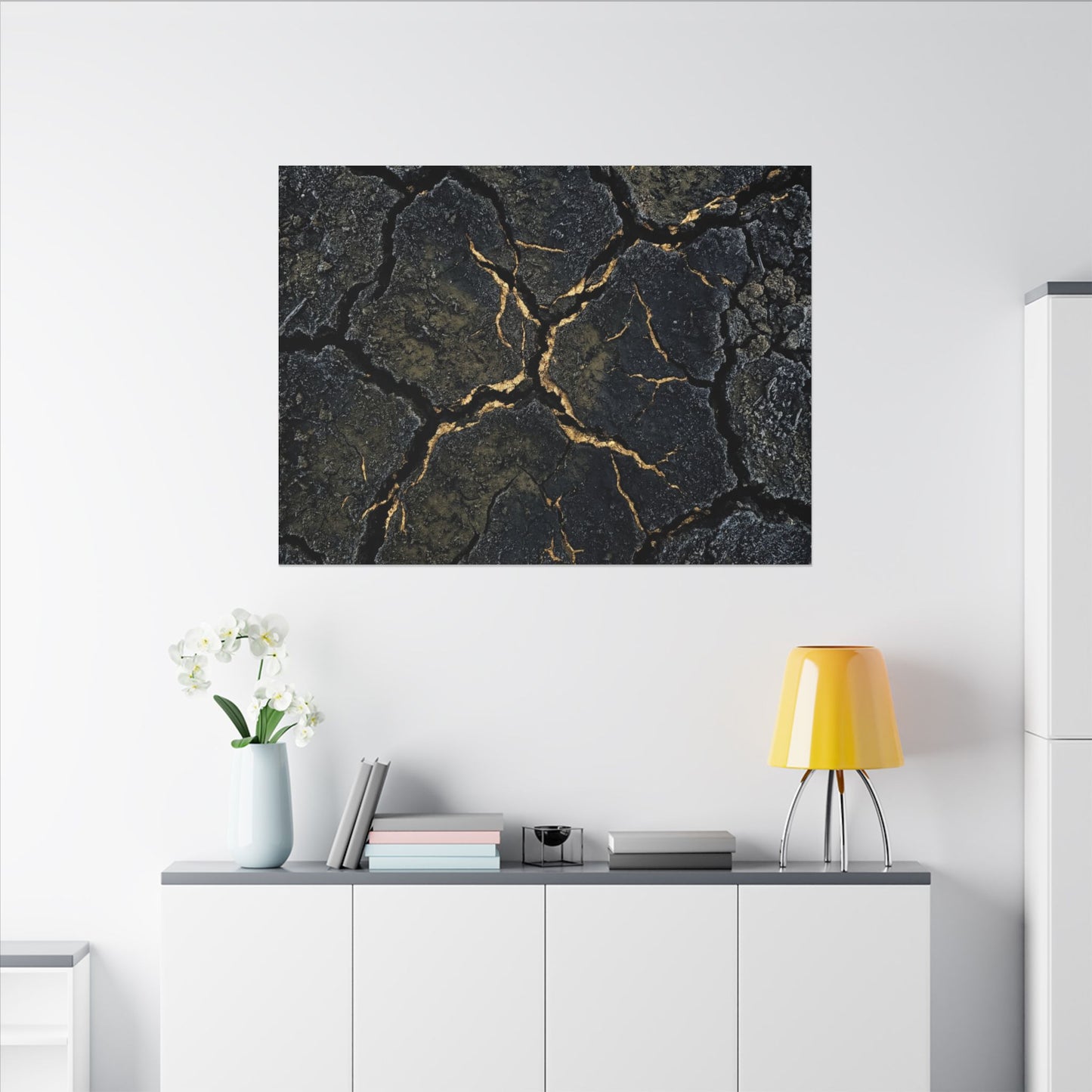Overcast Cracked Earth Canvas Art - Dark Japandi Ma