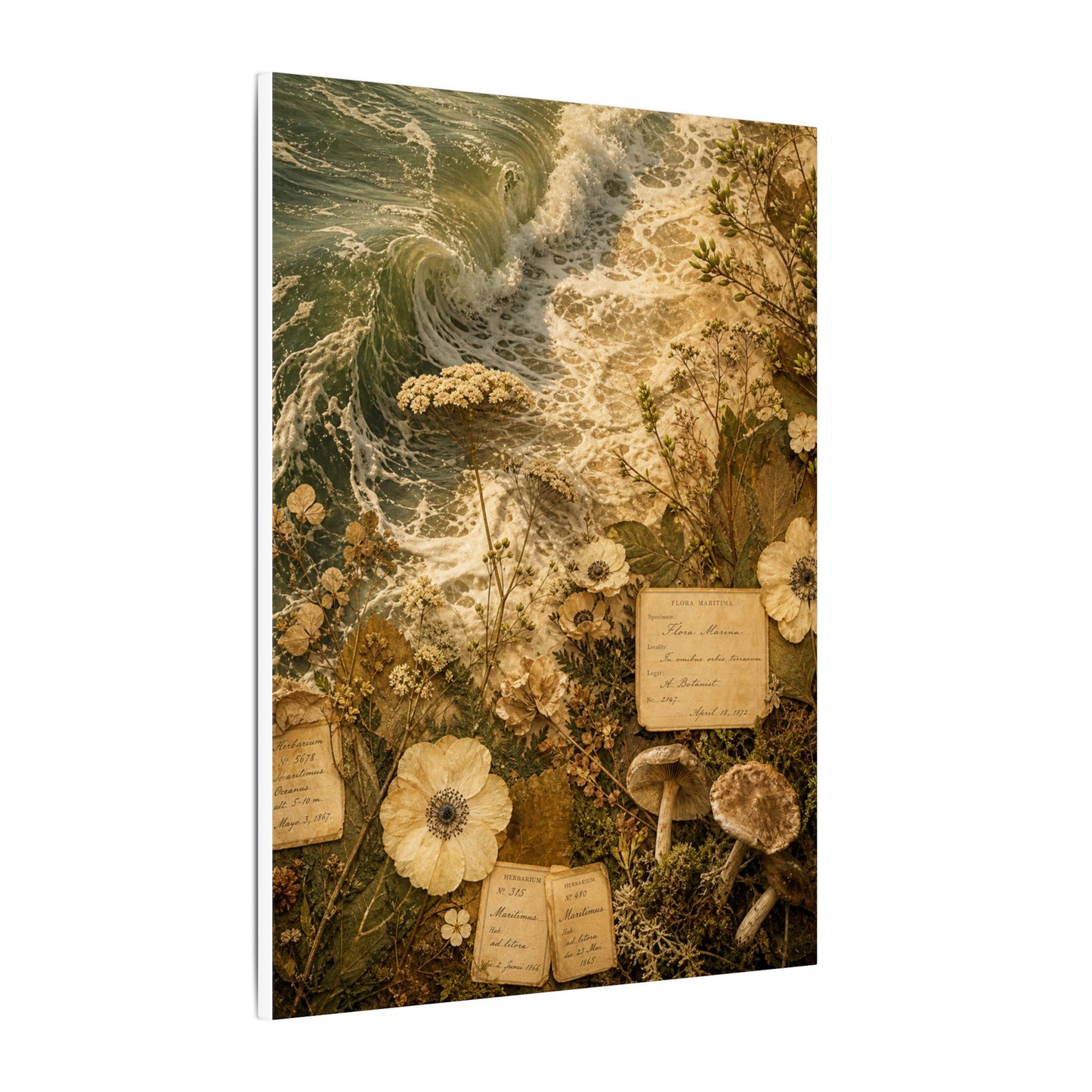 Spring Ocean Wave Herbarium Canvas Art | Nostalgic Decor