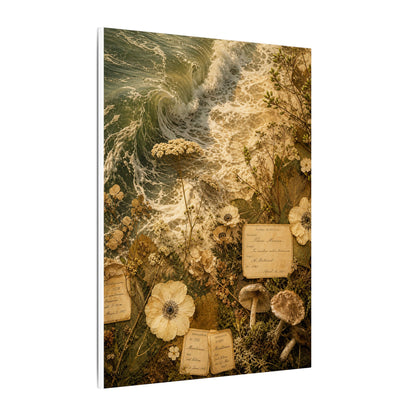 Spring Ocean Wave Herbarium Canvas Art | Nostalgic Decor