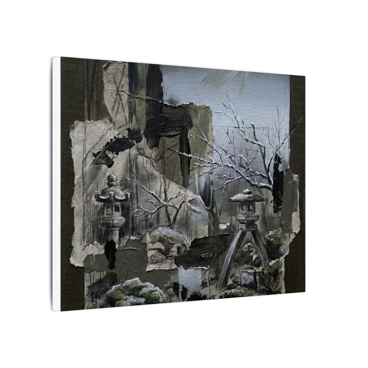 Winter Moonlit Garden Dark Texture Canvas Art | Moody Decor