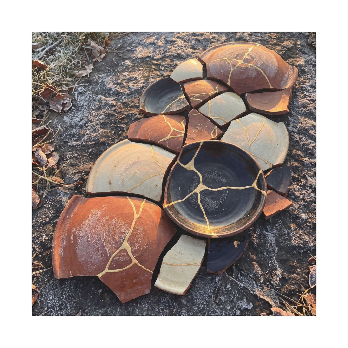 Winter Broken Pottery Gold Vein Canvas Art | Beautiful Decor