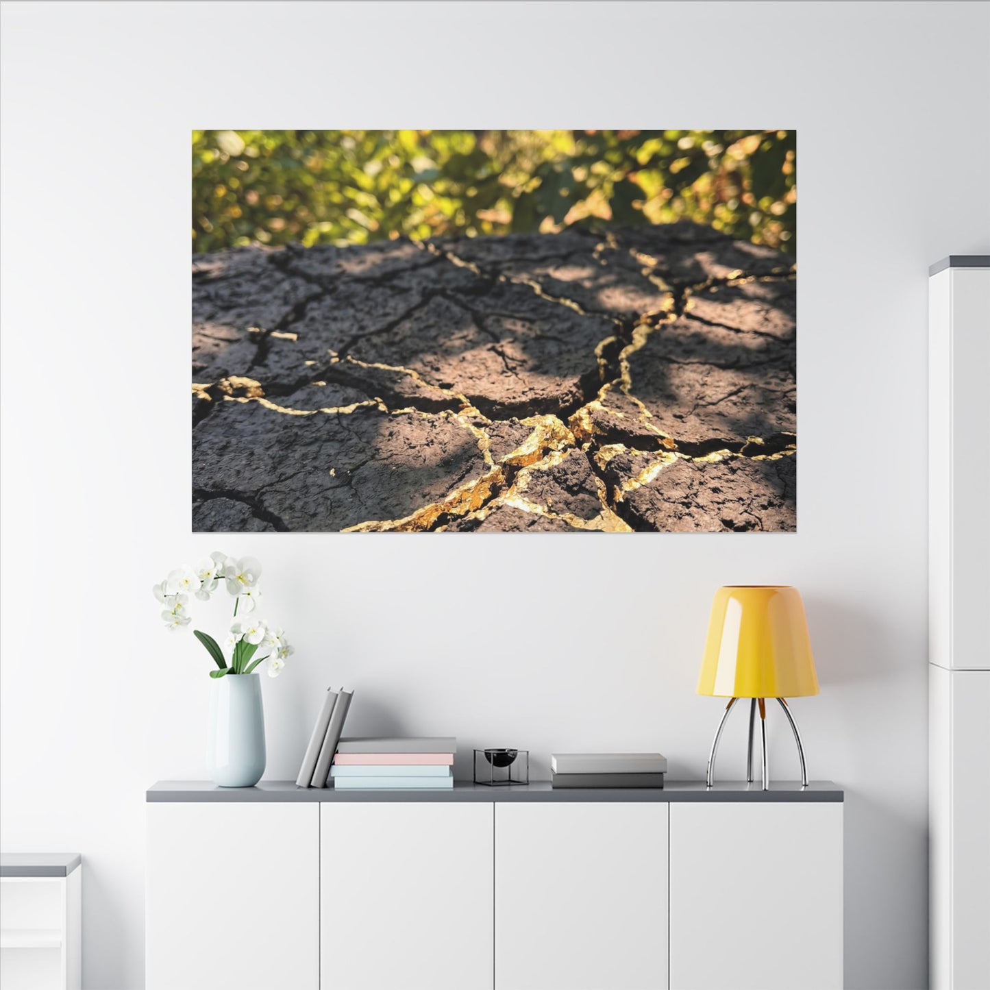 Shibui Cracked Earth Canvas Art - Kintsugi Gold Repair