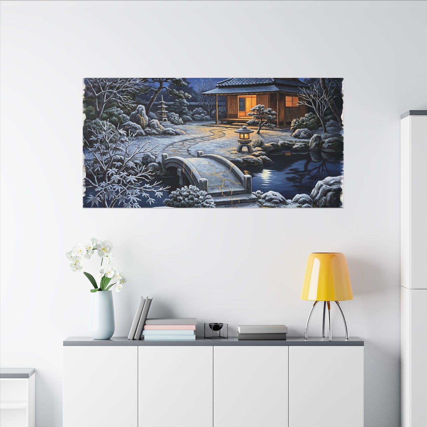 Moonlit Garden Winter Canvas Art | Kintsugi Artful Design