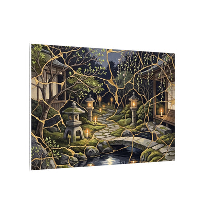 Kintsugi Moonlit Garden in Candlelight | Gold Vein Canvas Art