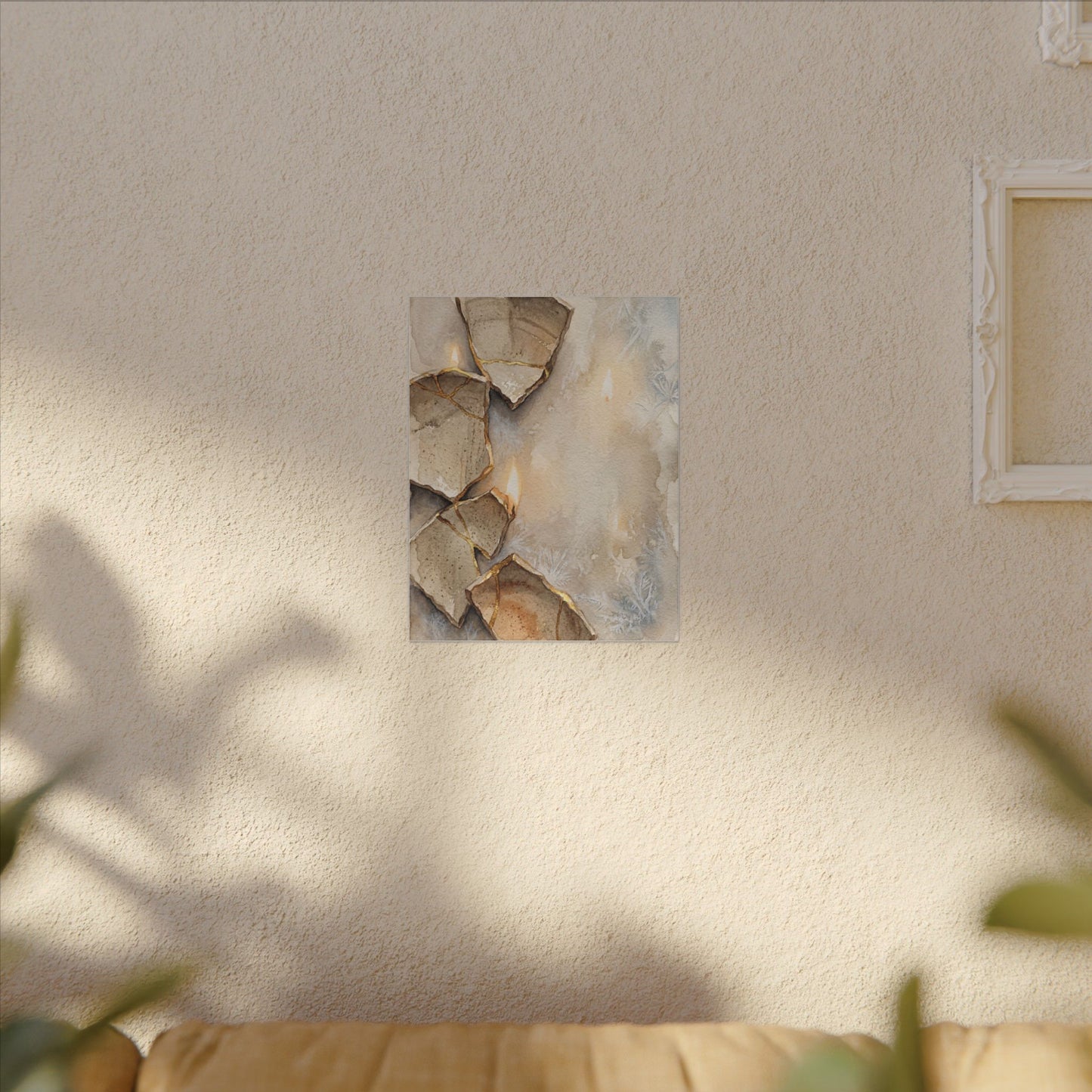 Broken Pottery Winter Canvas Art | Japandi Warm Design